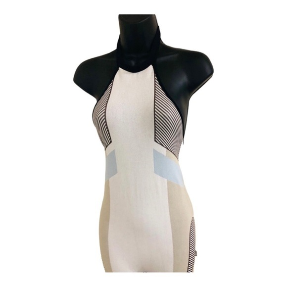 Zara contour collection gray colorblock‎ open back halter stretch jumpsuit M/L - Picture 13 of 14